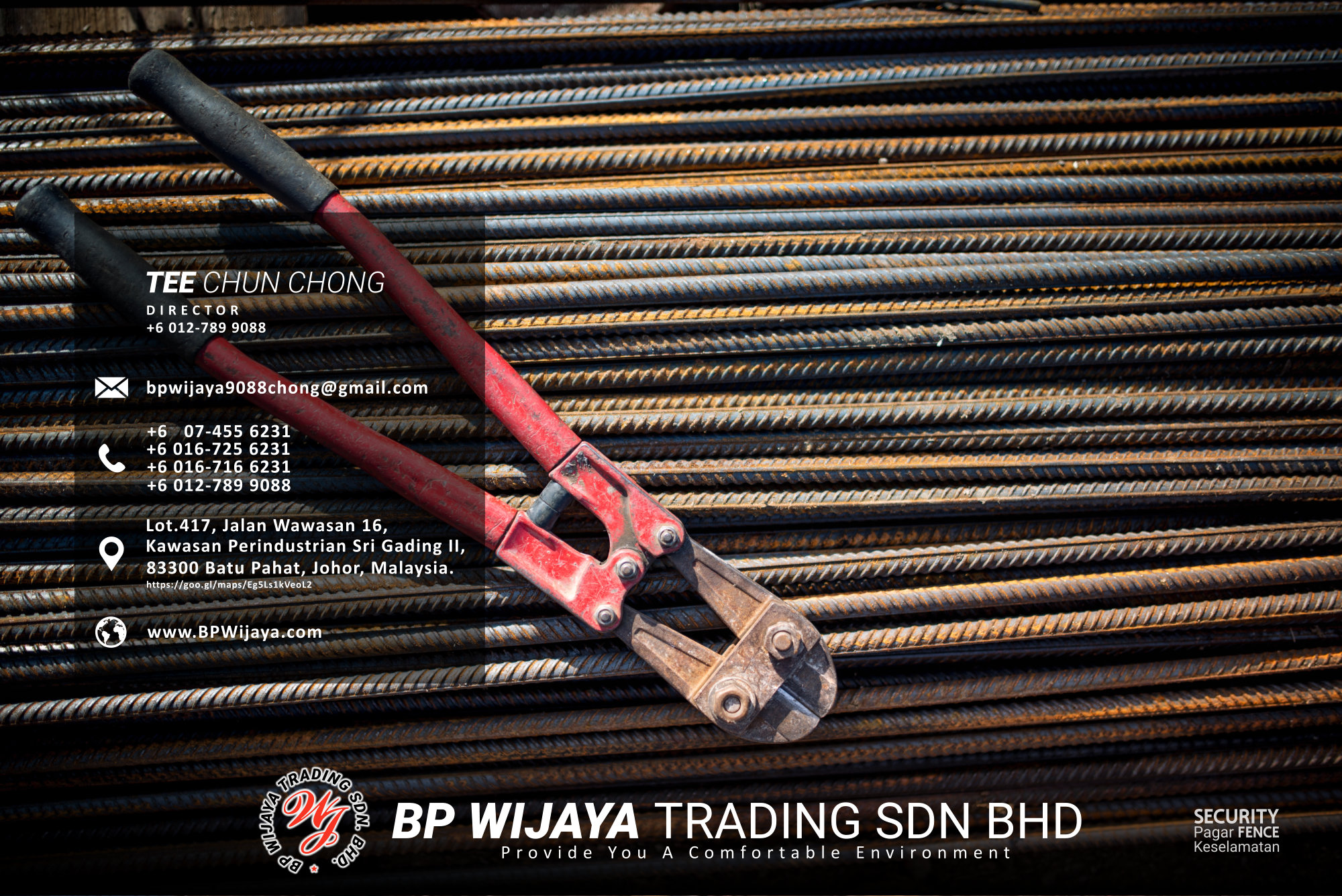 Reinforced steel bars and bolt cutter on building construction site