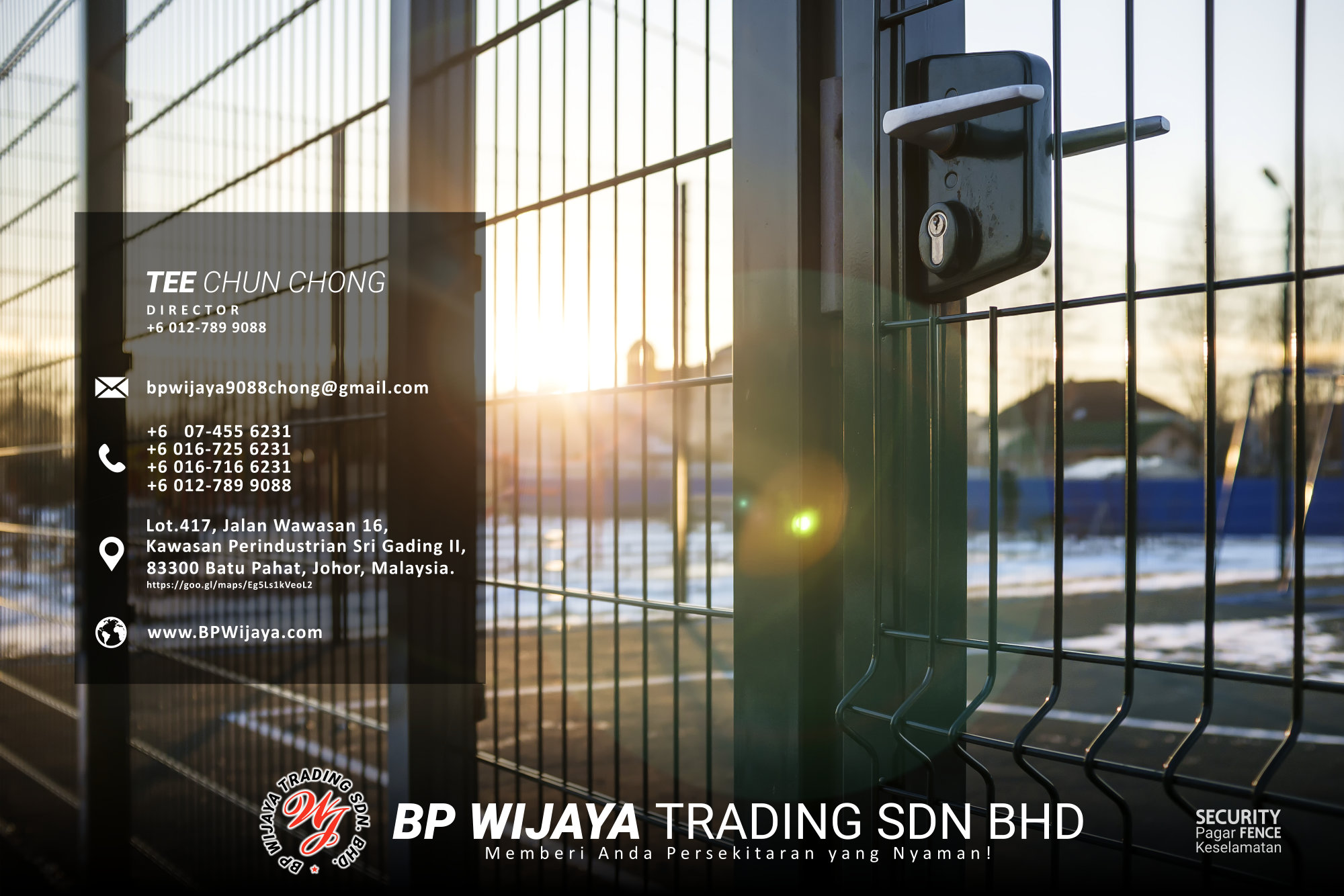 Pembekal Kuala Lumpur Pagar Keselamatan kami merupakan pengilang pagar keselamatan BP Wijaya Trading Sdn Bhd Pagar Taman Pagar Bangunan Pagar Kilang Pagar Rumah Pemborong Pagar Keselamatan A03-005